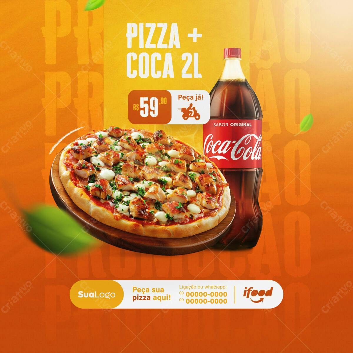 Postagem de Mídia Social para Promoção de Pizza e Coca PSD Editável