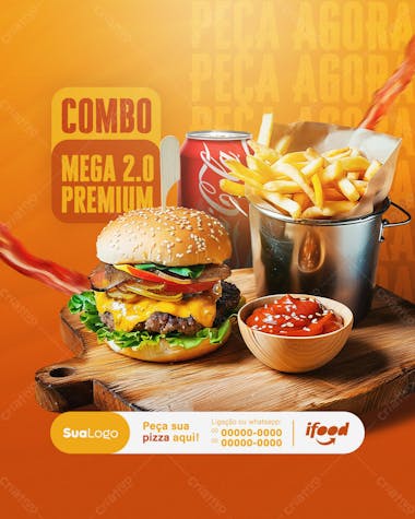 Hamburgueria e pizzaria social media post feed vertical