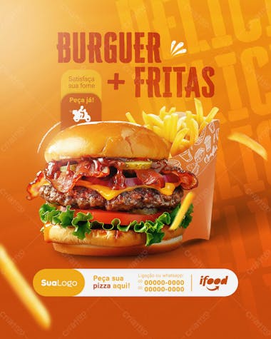 Hamburgueria e pizzaria social media post feed vertical