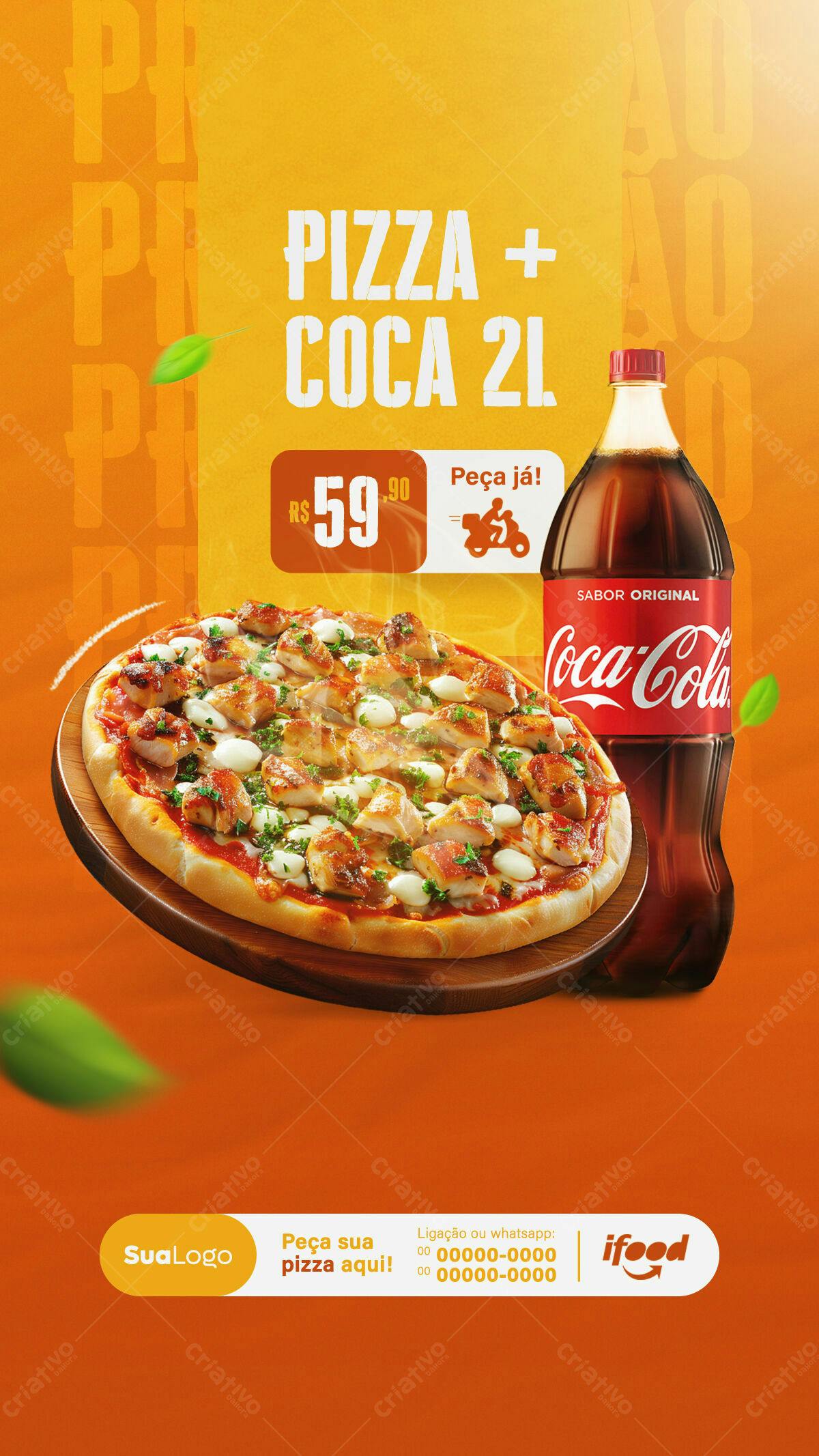 Flyer Promoção Pizza e Coca-Cola 2L PSD Editável