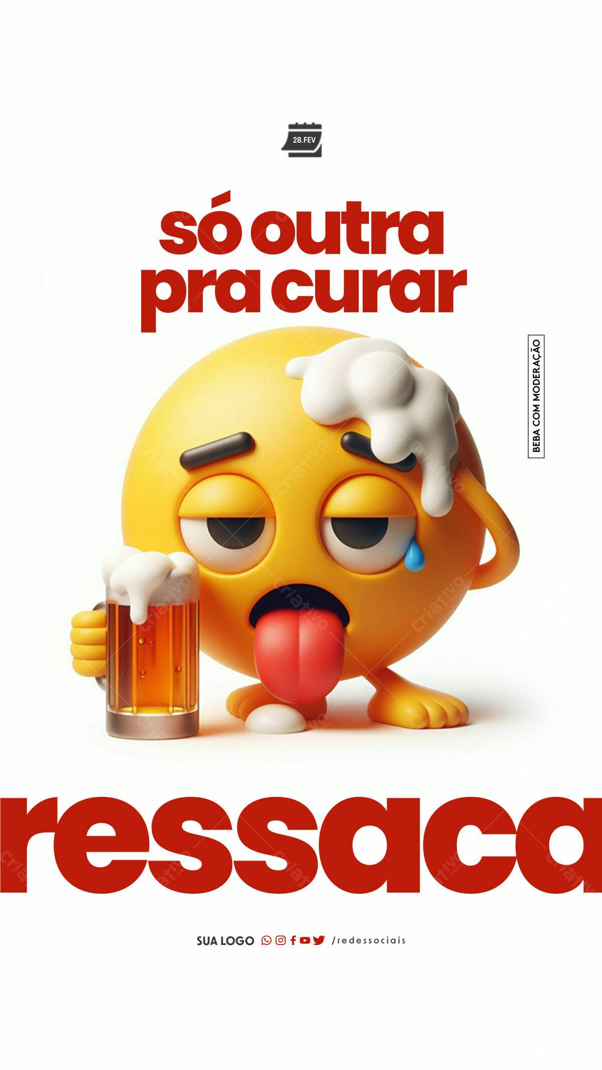 Flyer Ressaca Emoji 3D PSD Editável