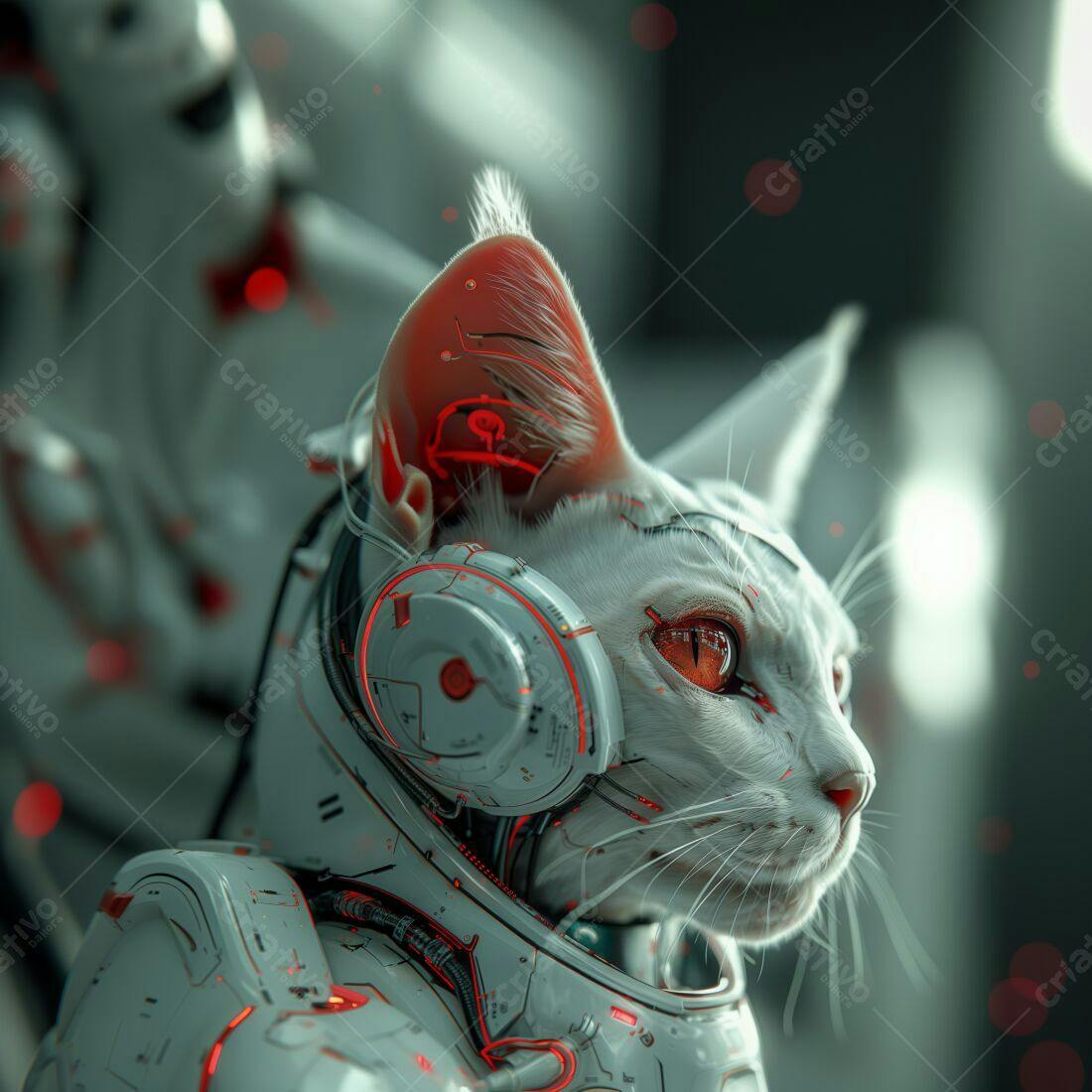Gato futurista com fone de ouvido
