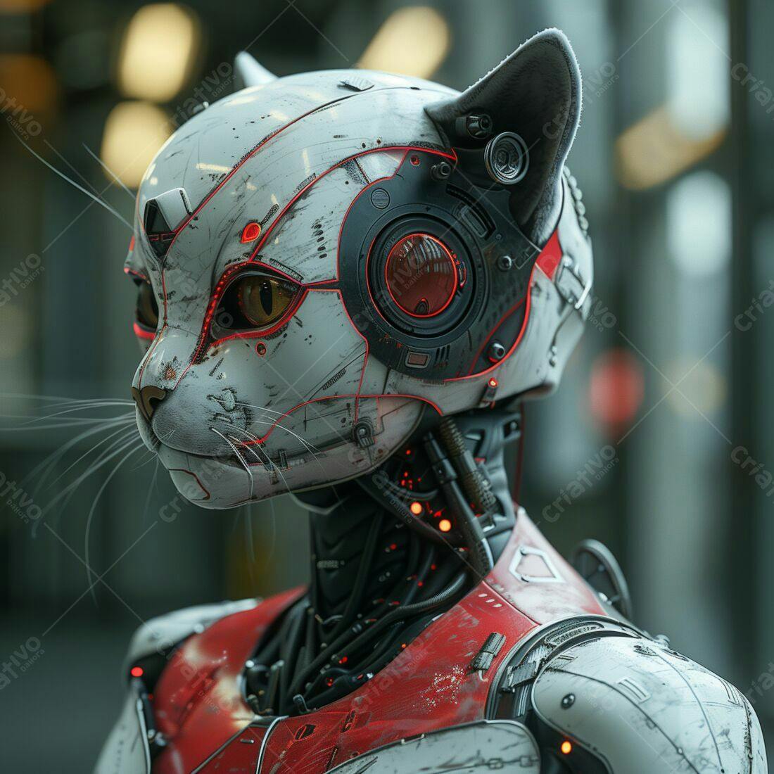 Robô Gato futurista vermelho e branco