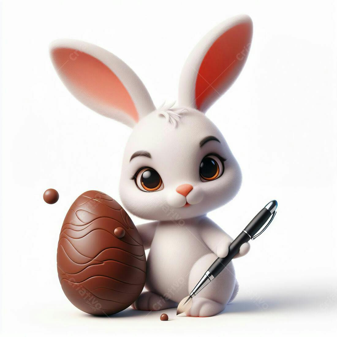 Coelhinho da Páscoa pintando ovo de chocolate