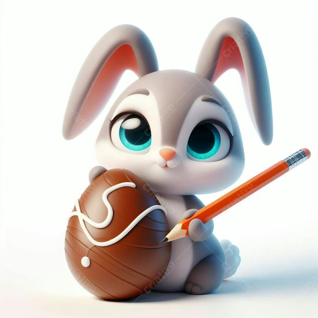 Coelhinho desenhando ovo de chocolate Páscoa