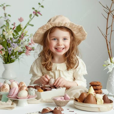 Foto de uma menina em tema de páscoa