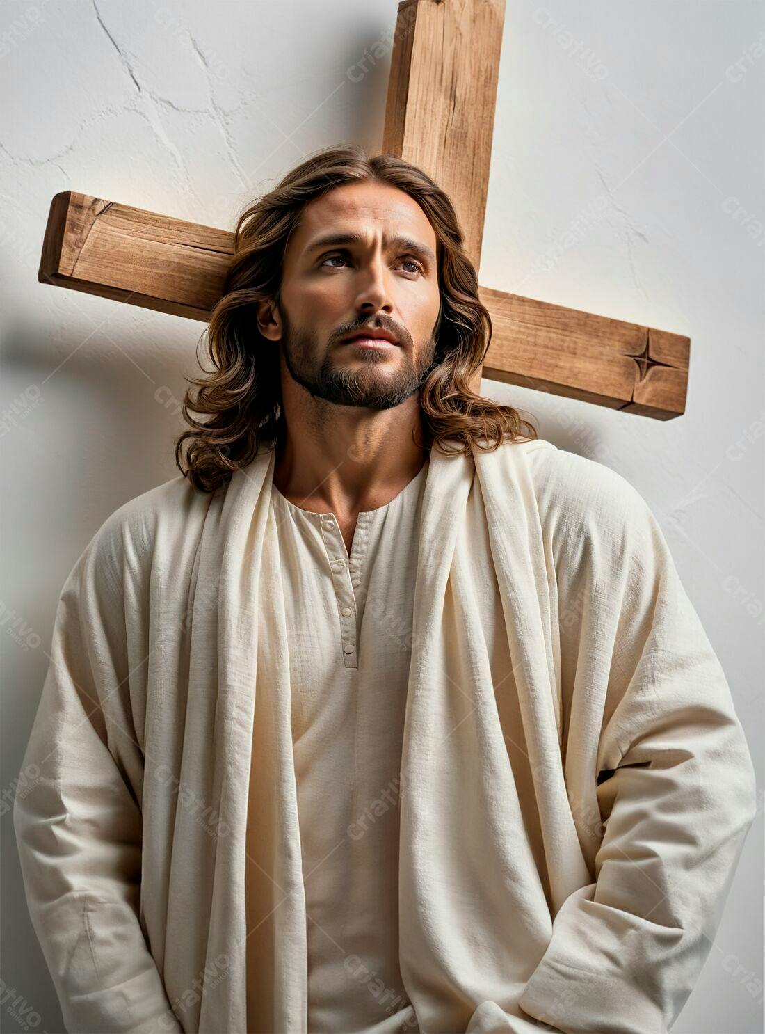 Jesus Cristo com cruz de madeira