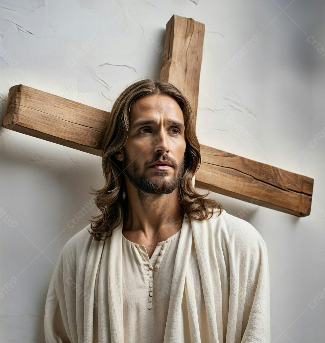 Jesus Cristo com Cruz de Madeira