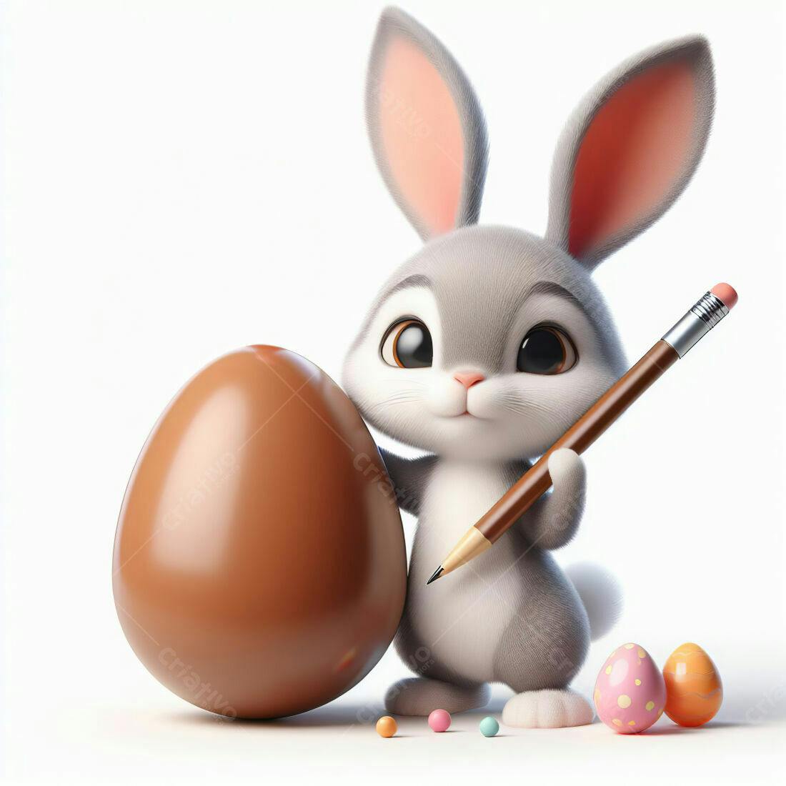 Coelhinho da Páscoa pintando ovo de chocolate
