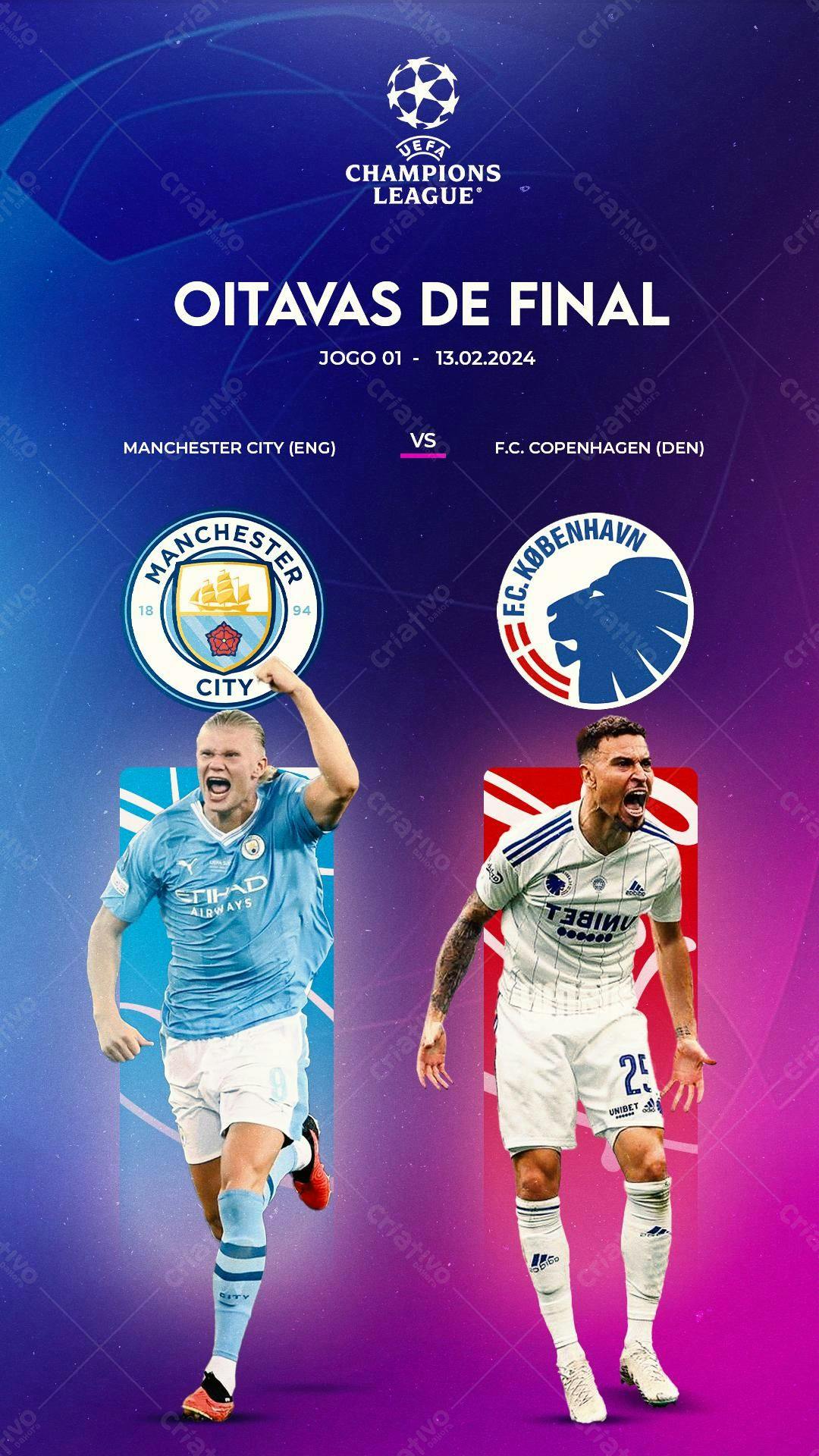 Poster Manchester City x Copenhague Liga dos Campeões PSD Editável