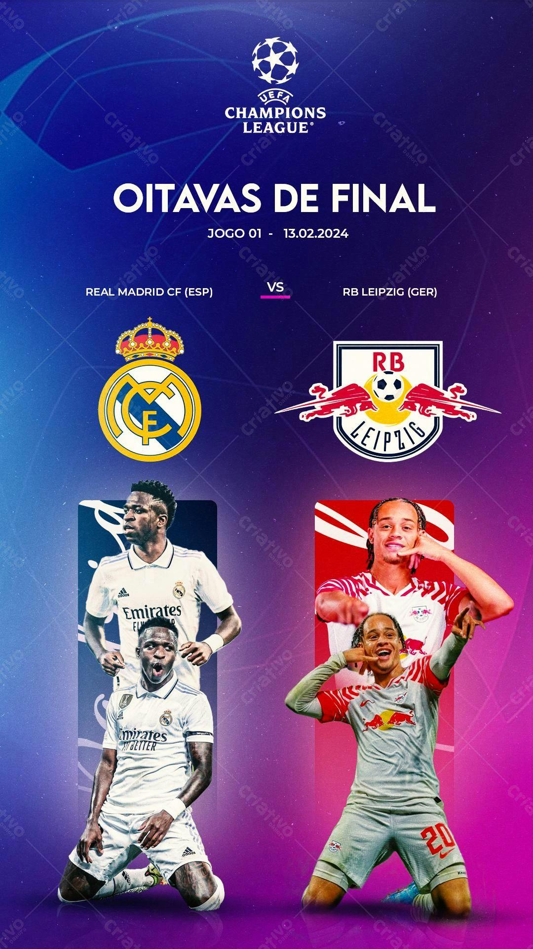 Flyer Champions League Real Madrid x RB Leipzig PSD Editável