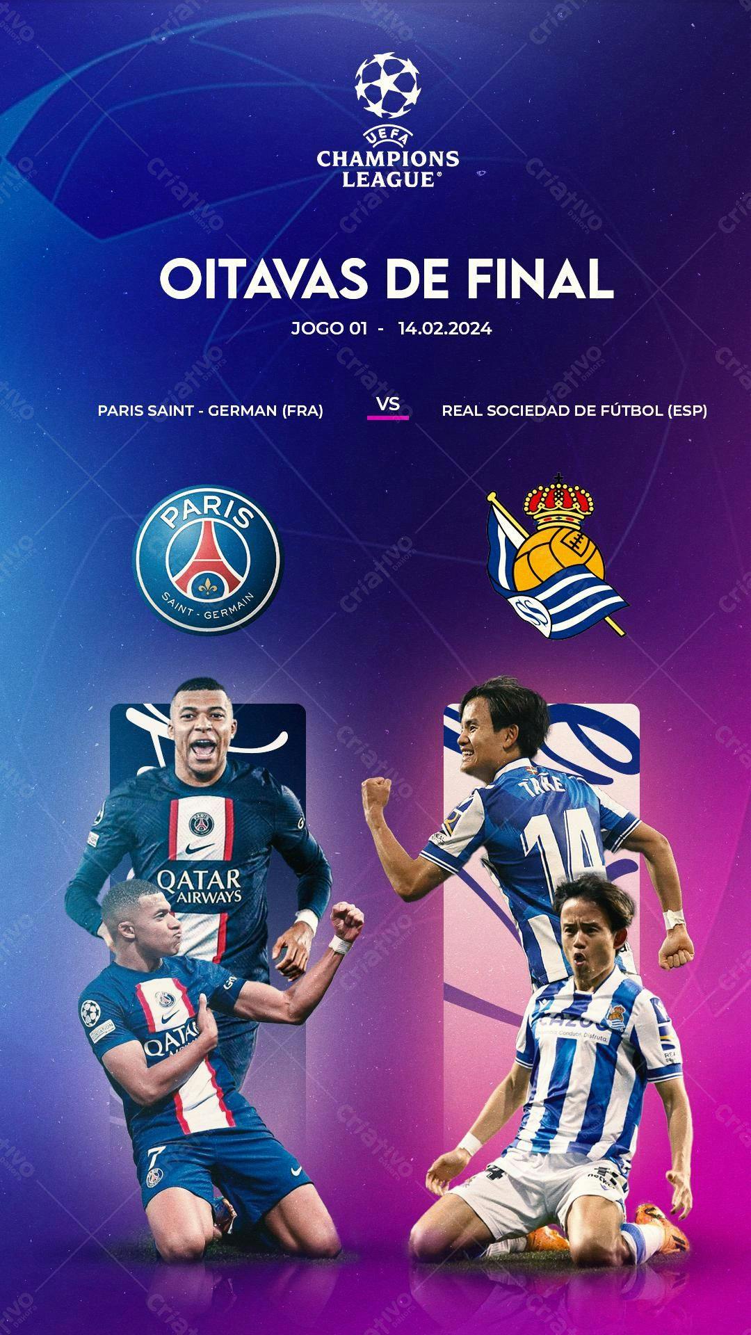 Flyer PSG x Real Sociedad Champions League PSD Editável