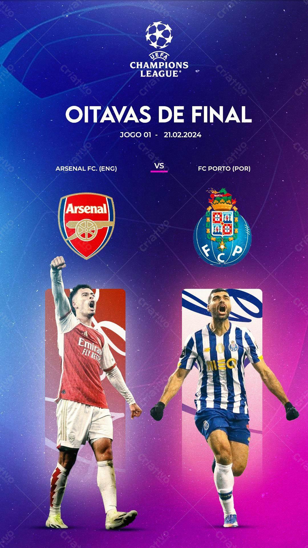 Flyer Arsenal x Porto Liga dos Campeões PSD Editável