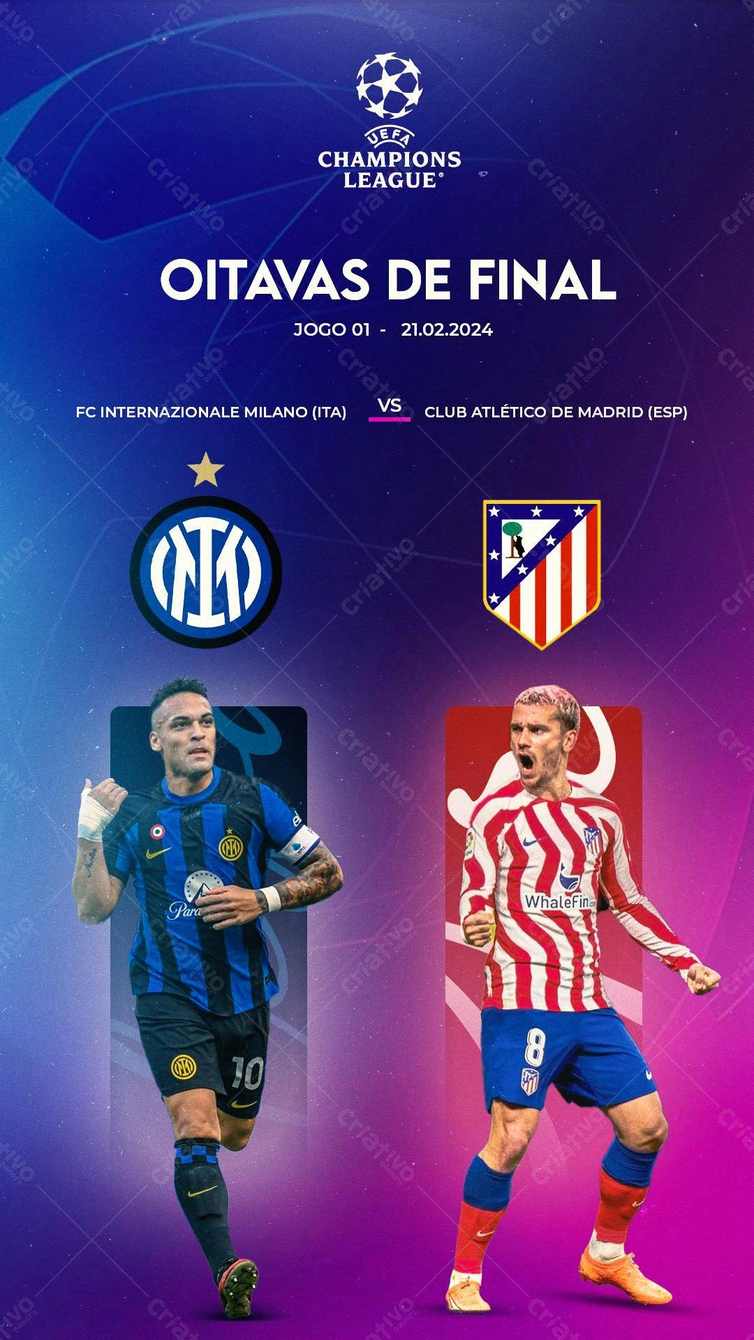 Flyer Champions League Inter x Atlético PSD Editável