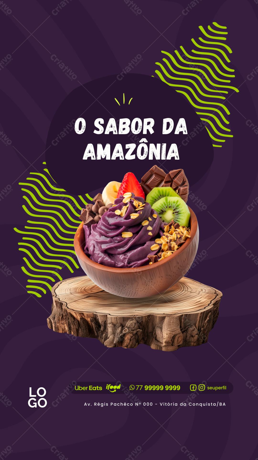 Post Instagram Açaí com frutas tropicais Editável no Canva