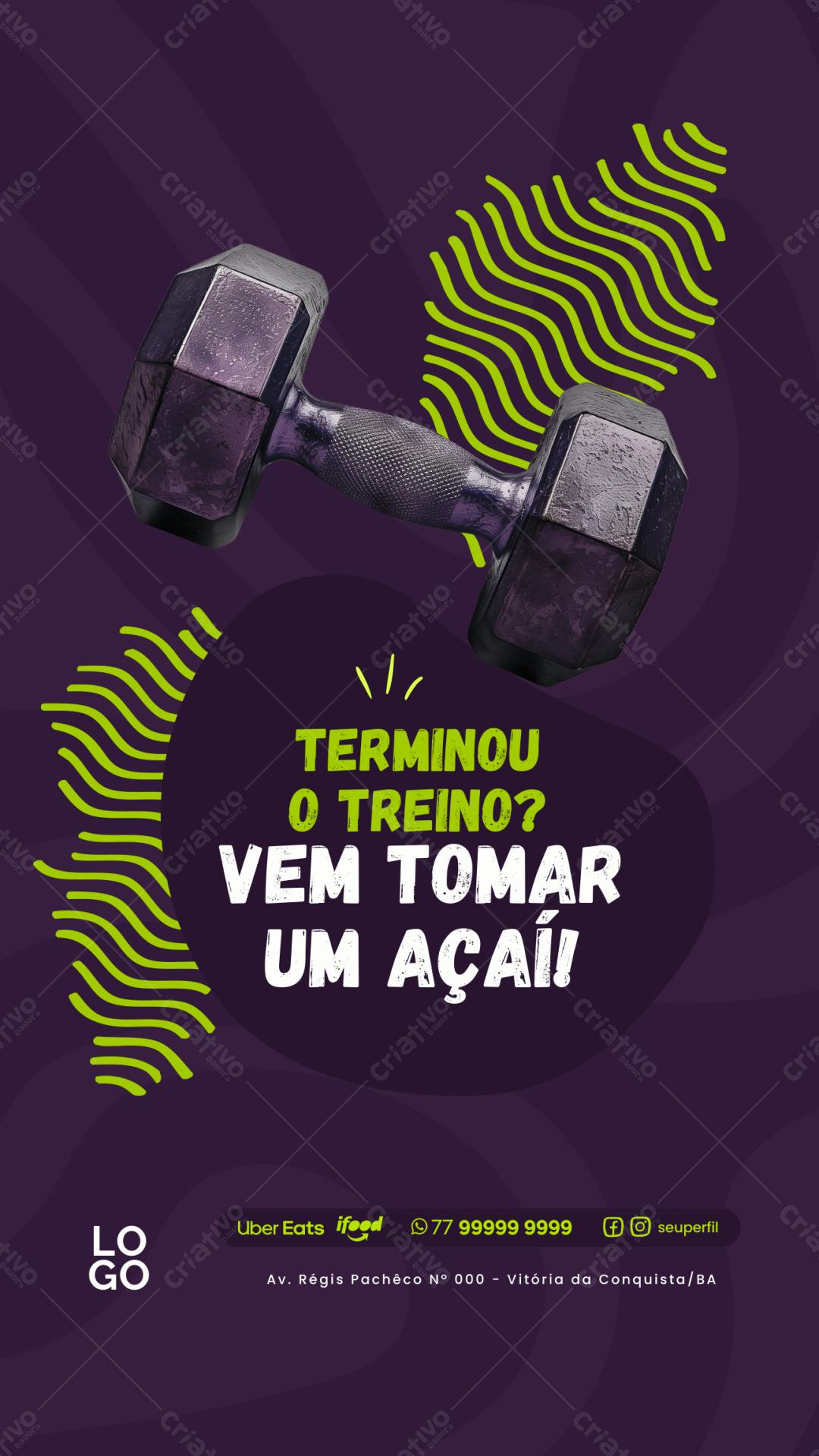 Post Instagram academia roxo e verde limão Editável no Canva