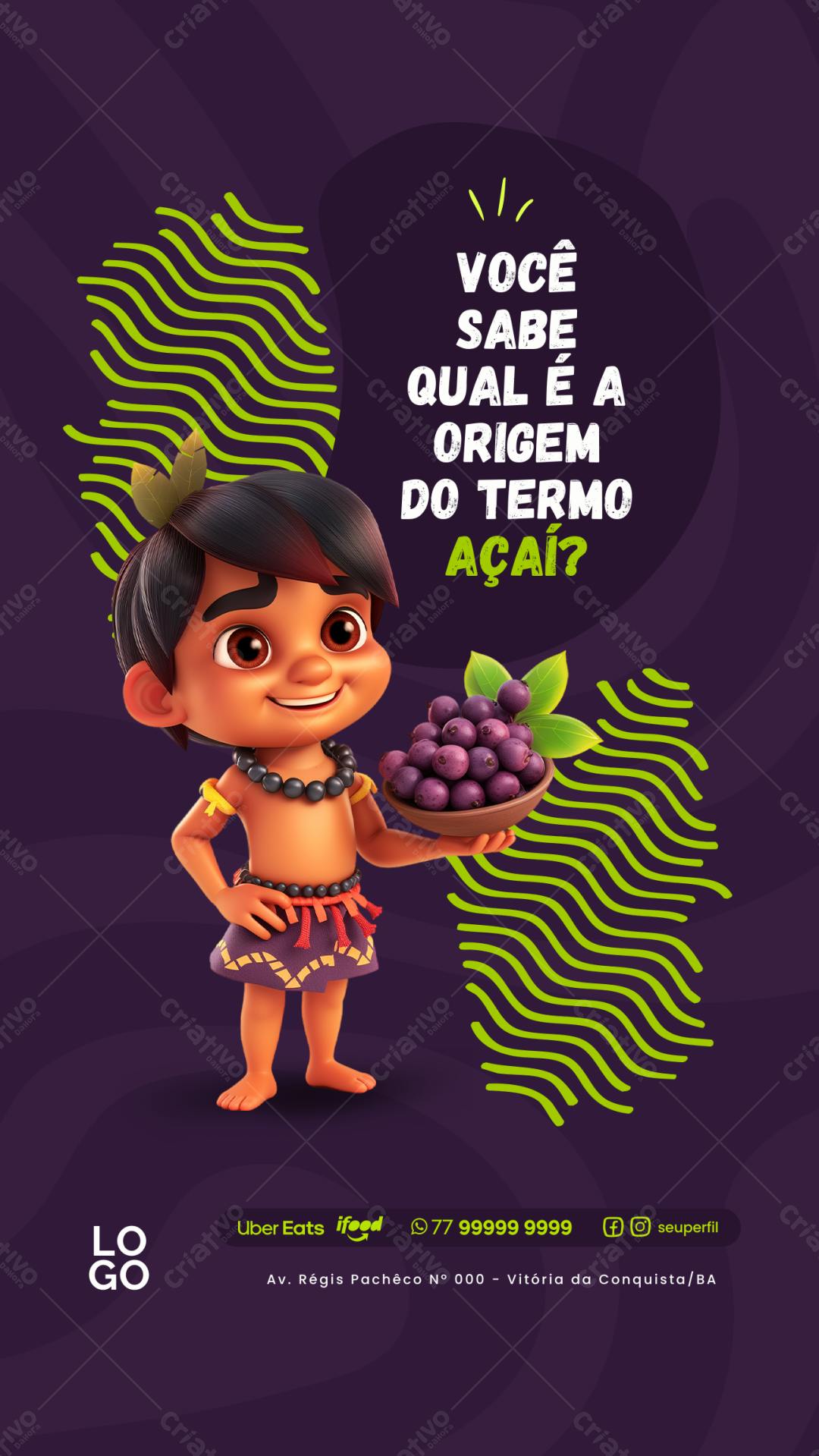 Post Instagram Dia do Açaí com personagem 3D Editável no Canva