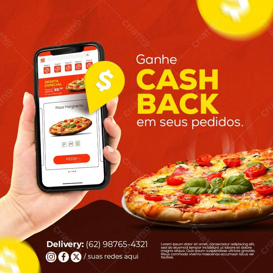 Postagem Instagram Pizza Cashback PSD Editável