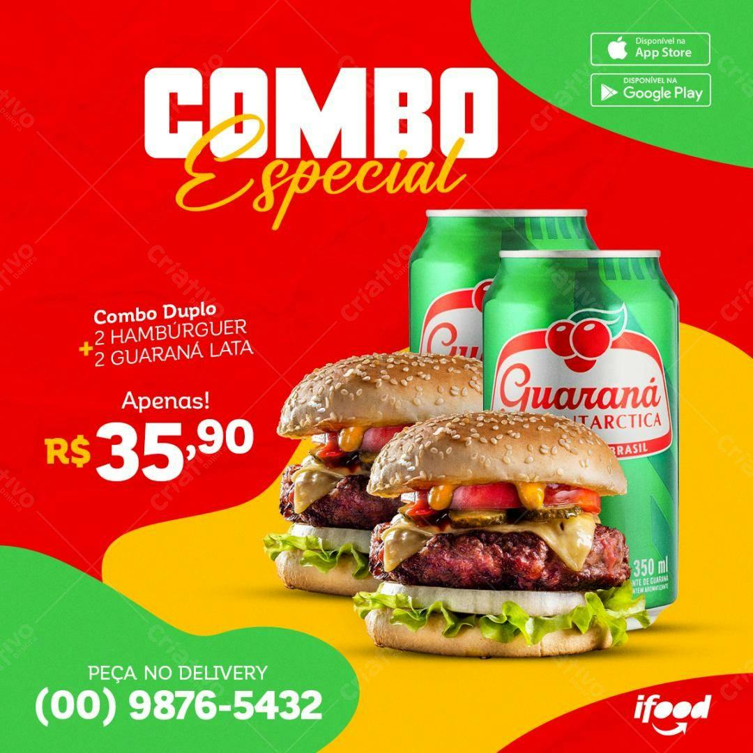 PSD Flyer Combo Especial Lançamento Hambúrguer e Guaraná