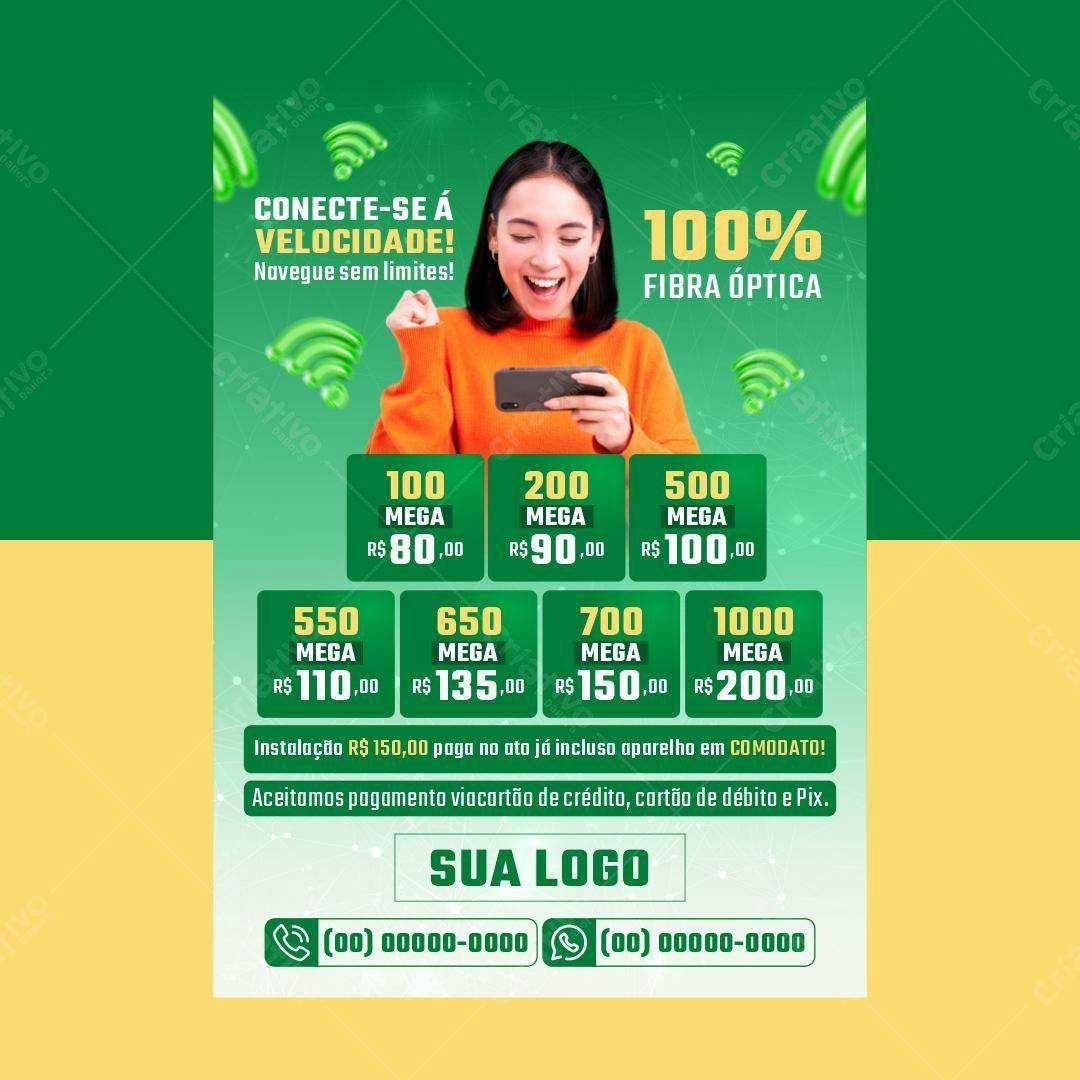 Ilustração Vetorial Mulher com Celular Internet Fibra Ótica