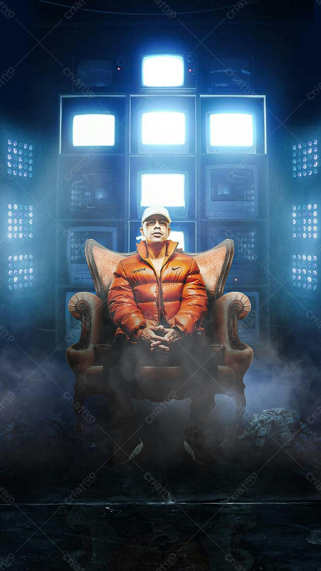 Poster de Rapper com Jaqueta Laranja PSD Editável