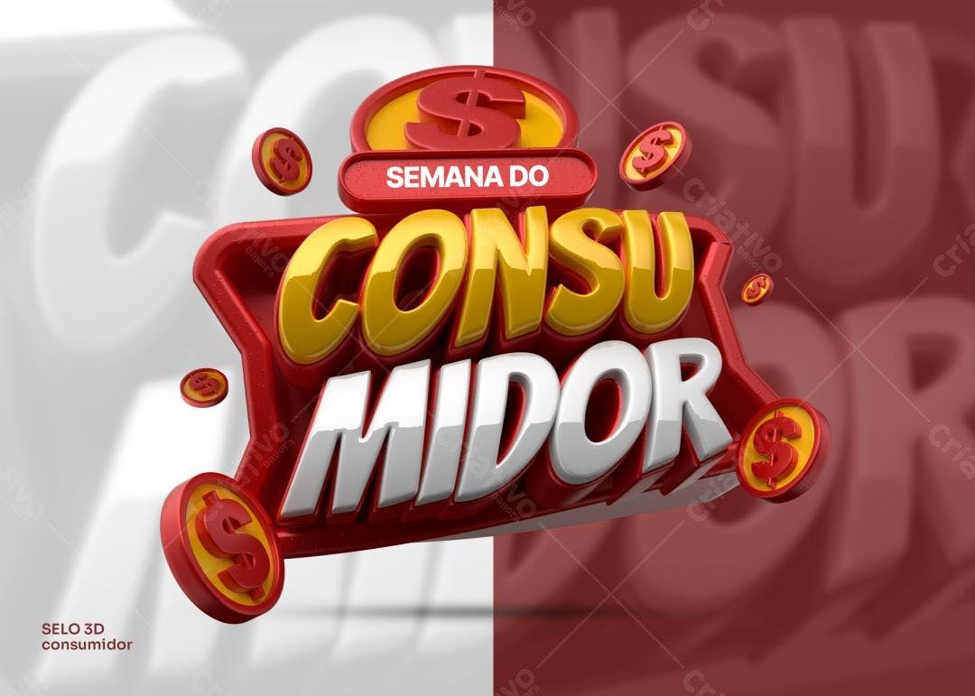 Selo 3D promocional vermelho e dourado Semana do Consumidor