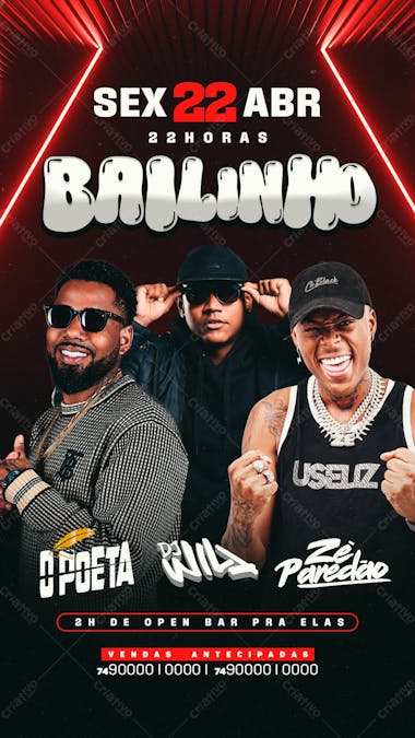 Flyer evento bailinho stories psd editável