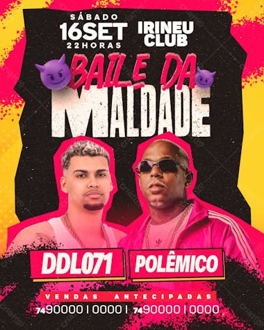 Flyer evento baile da maldade feed psd editável