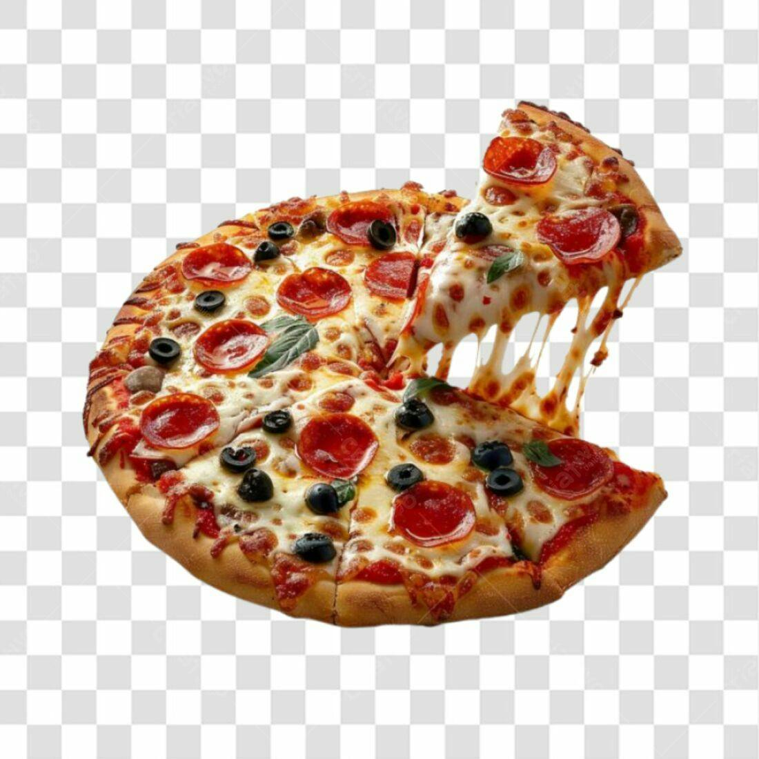 Imagem Pizza Pepperoni e Azeitonas PNG com fundo transparente