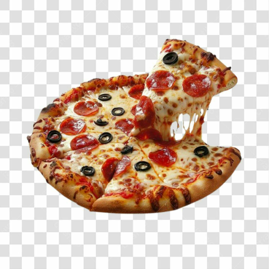 Imagem Pizza Pepperoni e Azeitonas PNG com fundo transparente