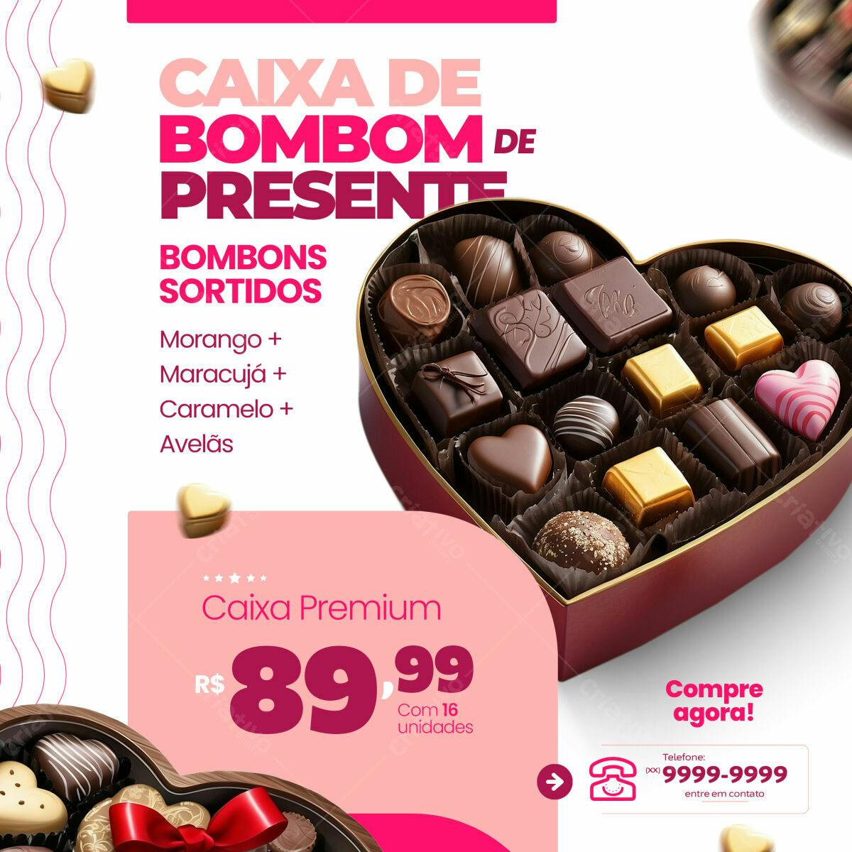 Flyer para Dia dos Namorados com Caixa de Bombons PSD Editável