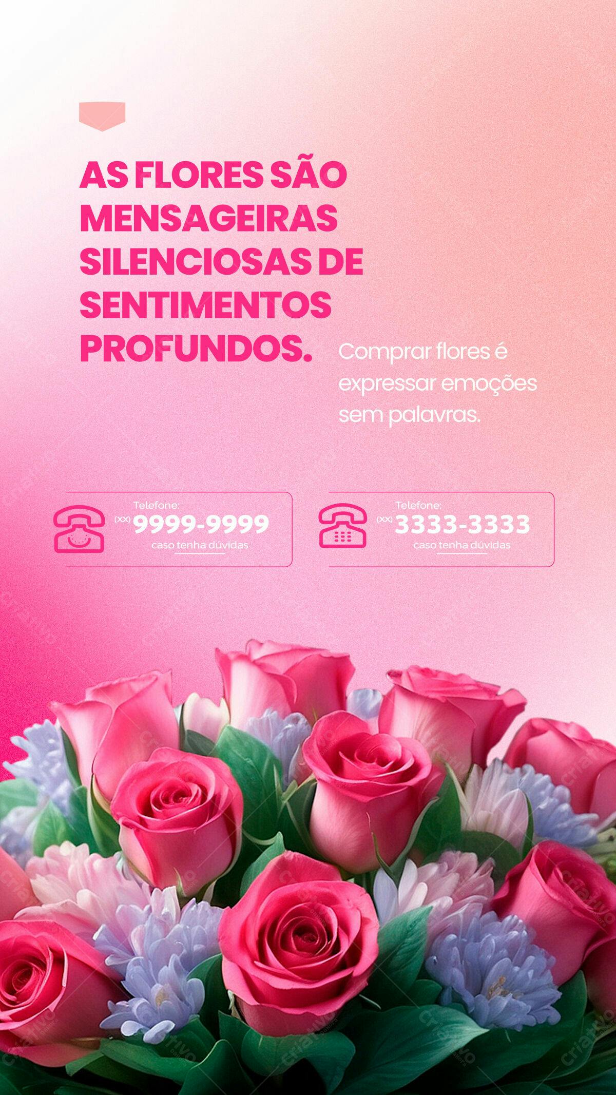 Flyer Romântico com Rosas Pink PSD Editável