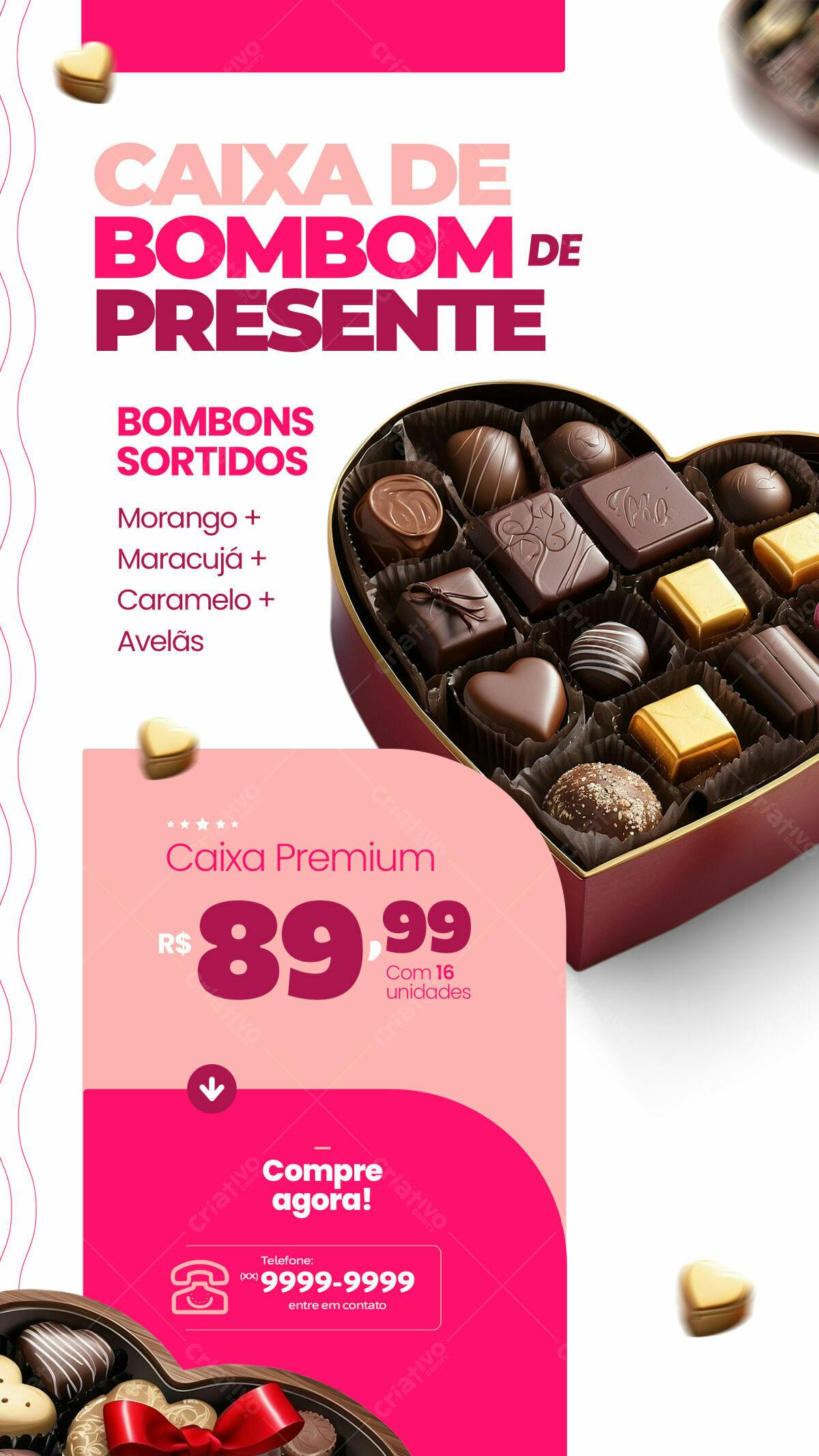 Flyer Caixa de Bombom de Presente PSD Editável