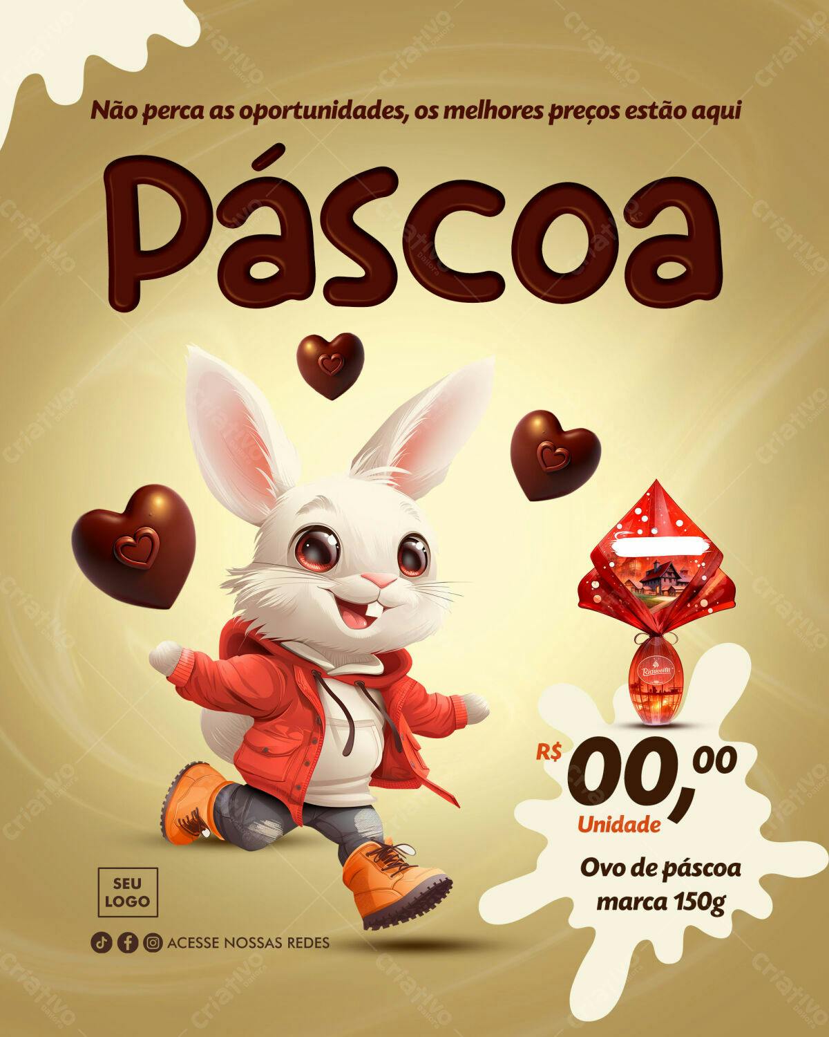 Flyer Páscoa com Coelho PSD Editável