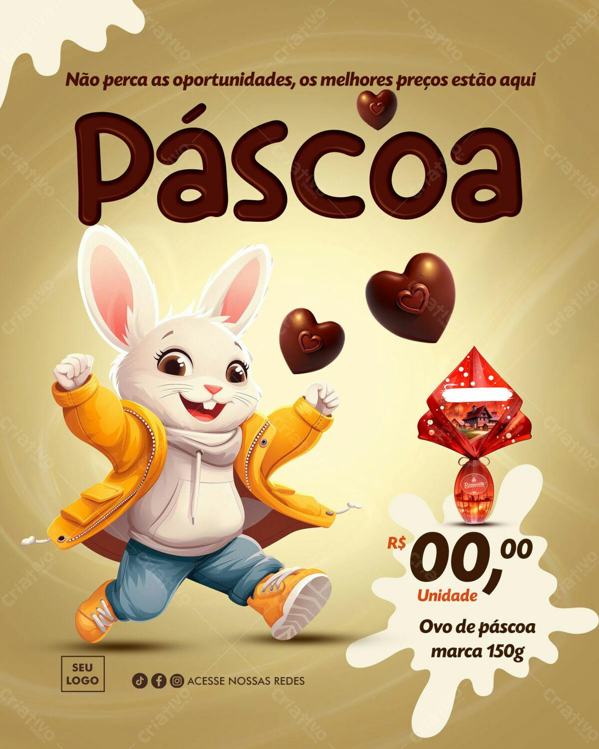 Flyer Páscoa com Coelho PSD Editável