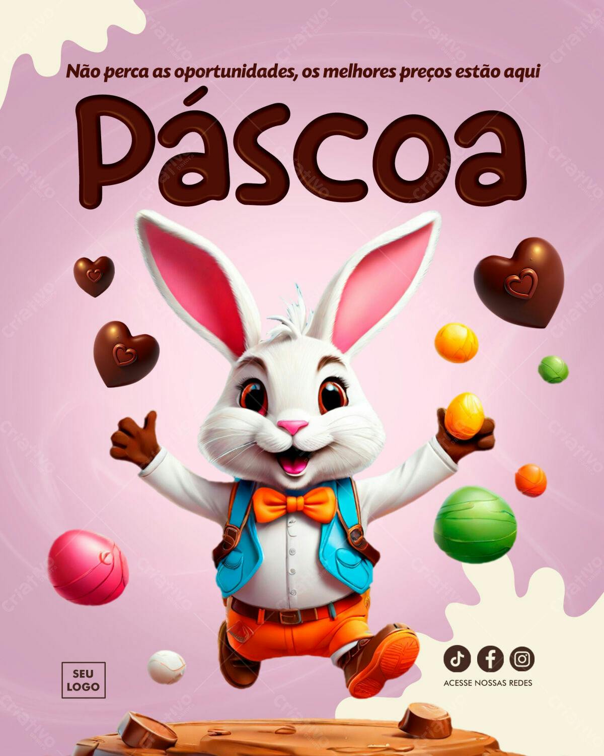 Flyer Páscoa com Coelho PSD Editável