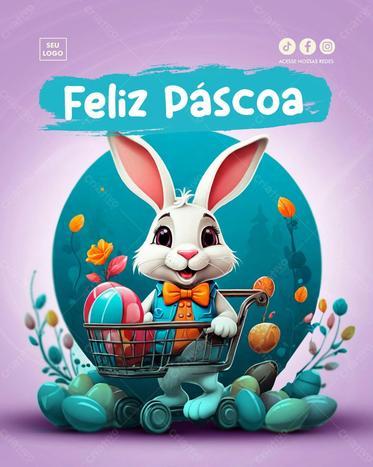 Flyer Páscoa com Coelho PSD Editável