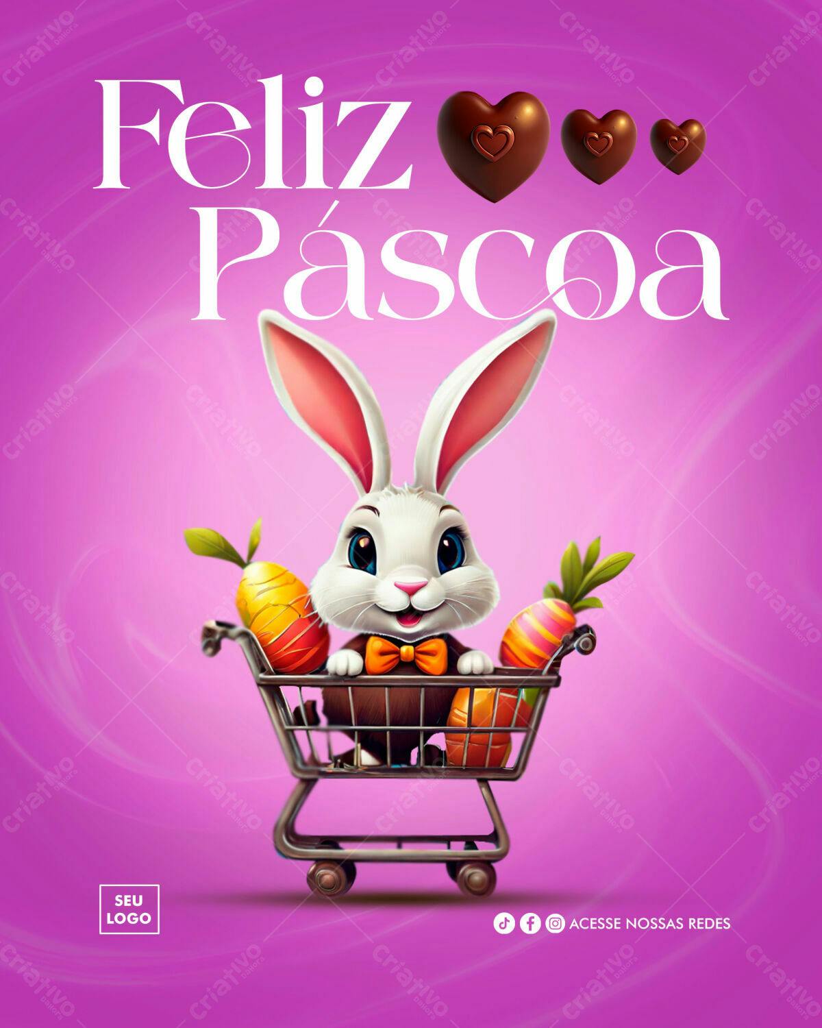 Flyer Páscoa com Coelho e Ovos PSD Editável