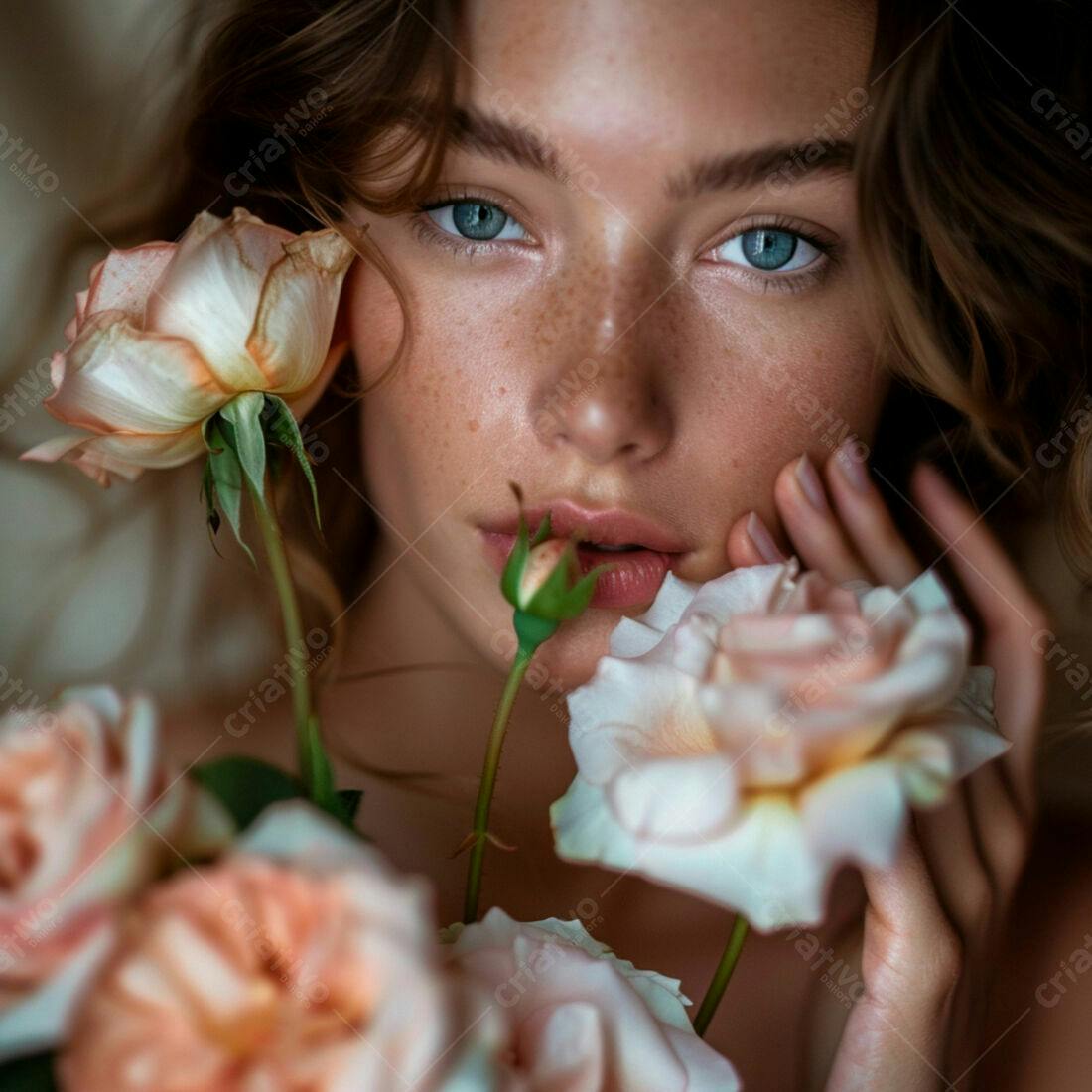 Modelo com rosas cor-de-rosa