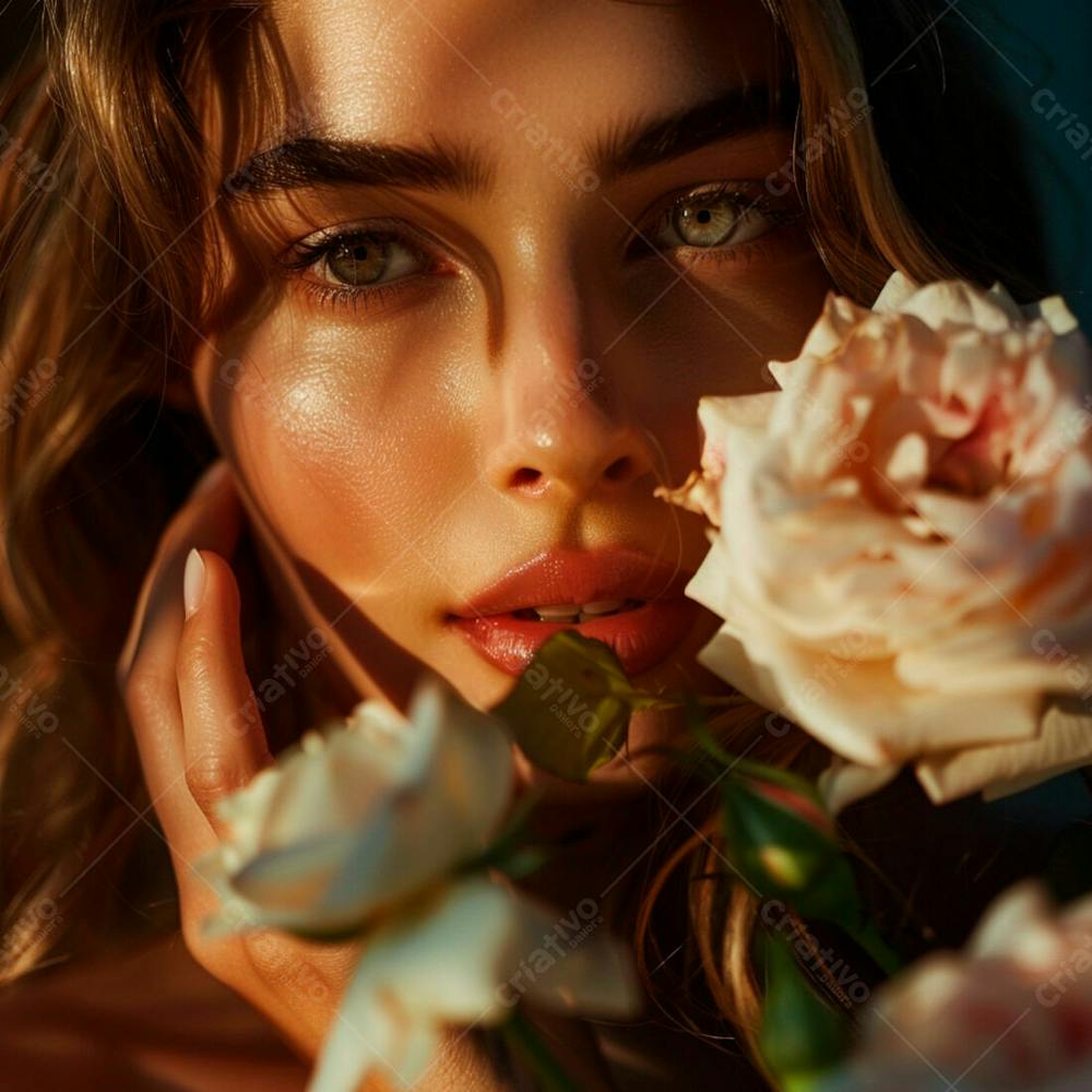 Uma Mulher Segurando E Cheirando Suavemente Um  Buquê De Rosas 18