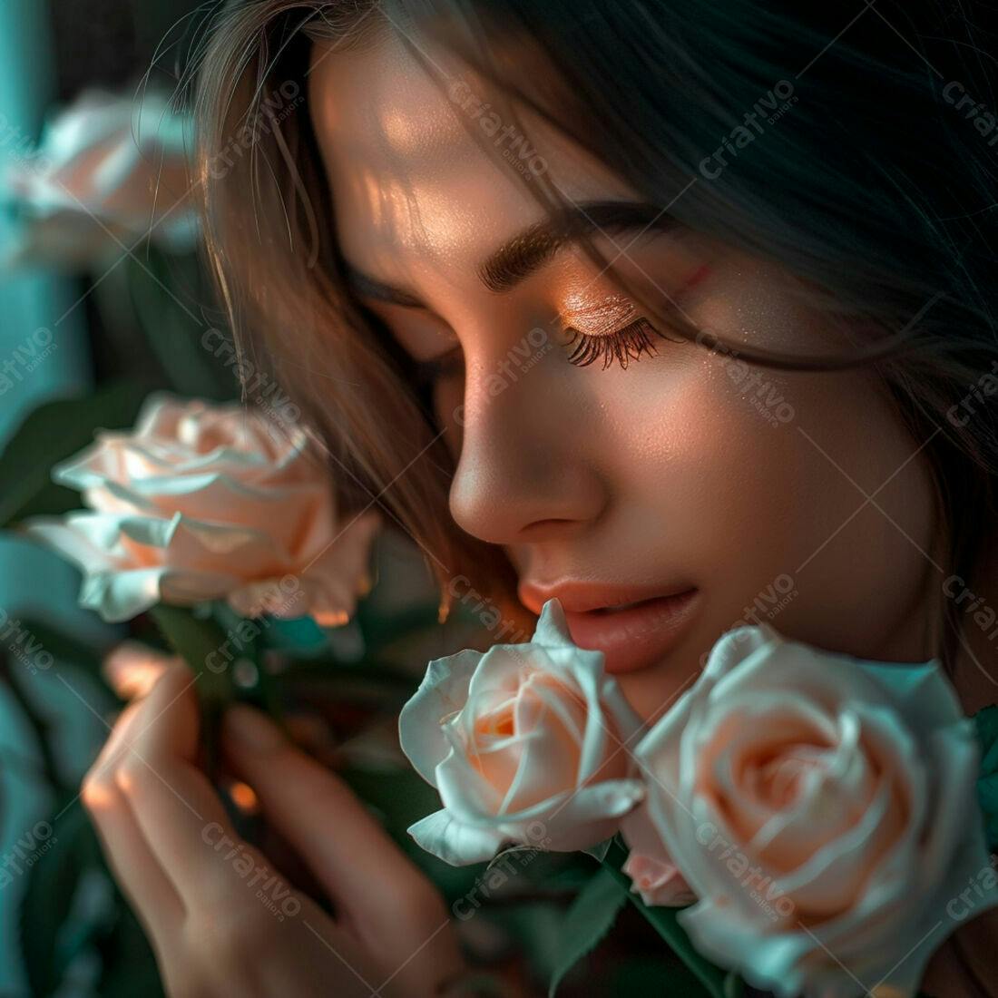 Mulher com rosas cor-de-rosa