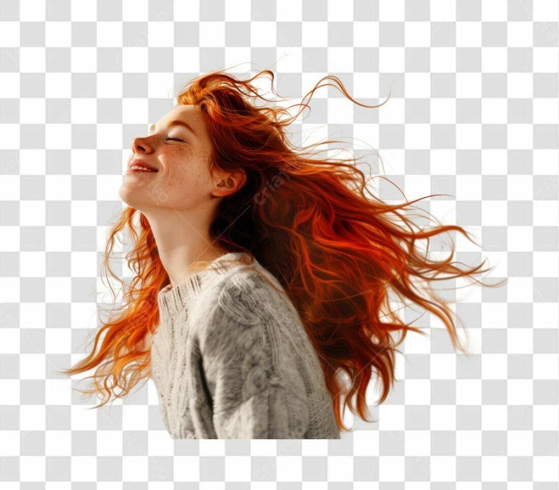 Imagem PNG de Mulher com Cabelo Ruivo Longo e Fundo Transparente