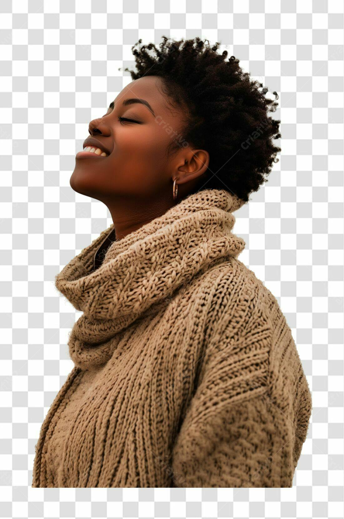 Imagem PNG mulher suéter bege fundo transparente