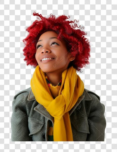 IMAGEM SEM FUNDO | MULHER NEGRA COM O CABELO VERMELHO