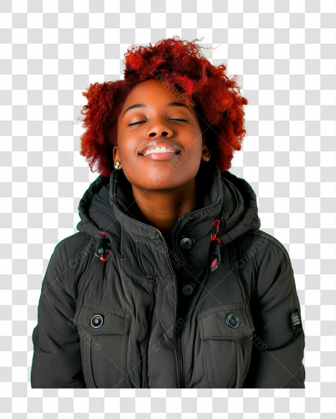 Imagem PNG com fundo transparente Mulher Afro cabelo vermelho casaco