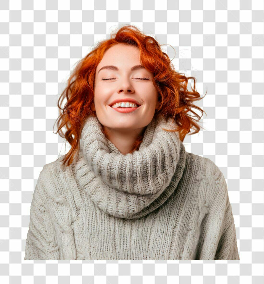 Imagem PNG com fundo transparente Mulher cabelo ruivo suéter