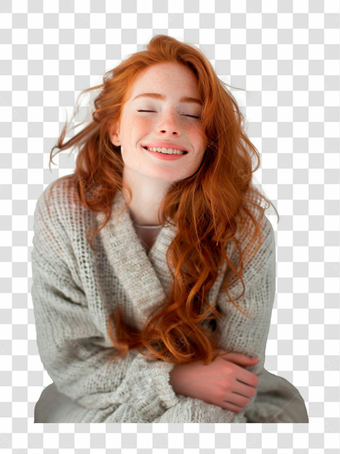 Imagem PNG mulher ruiva cabelo longo fundo transparente