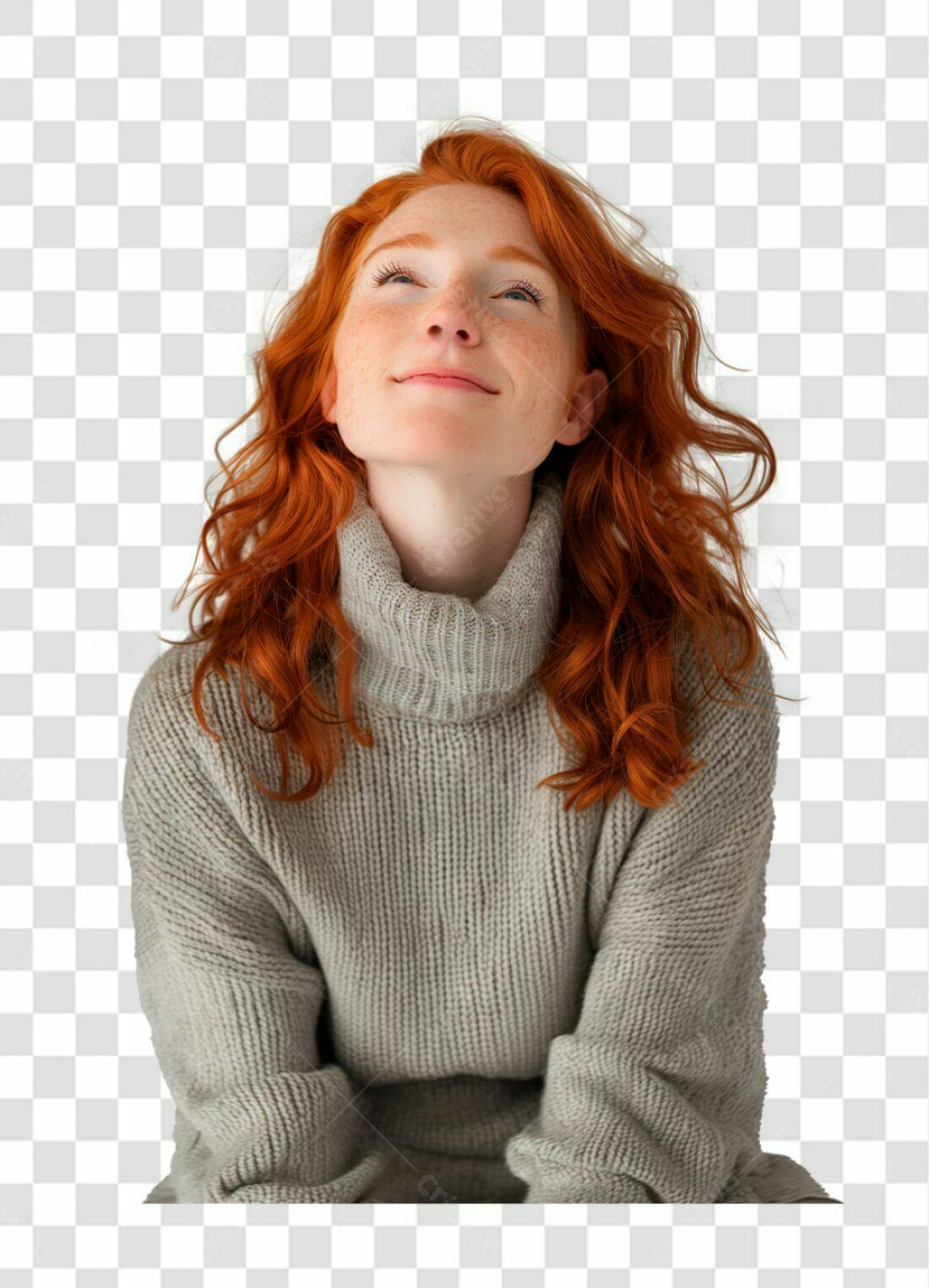 Imagem Mulher Ruivo Cachecol Cinza PNG com fundo transparente