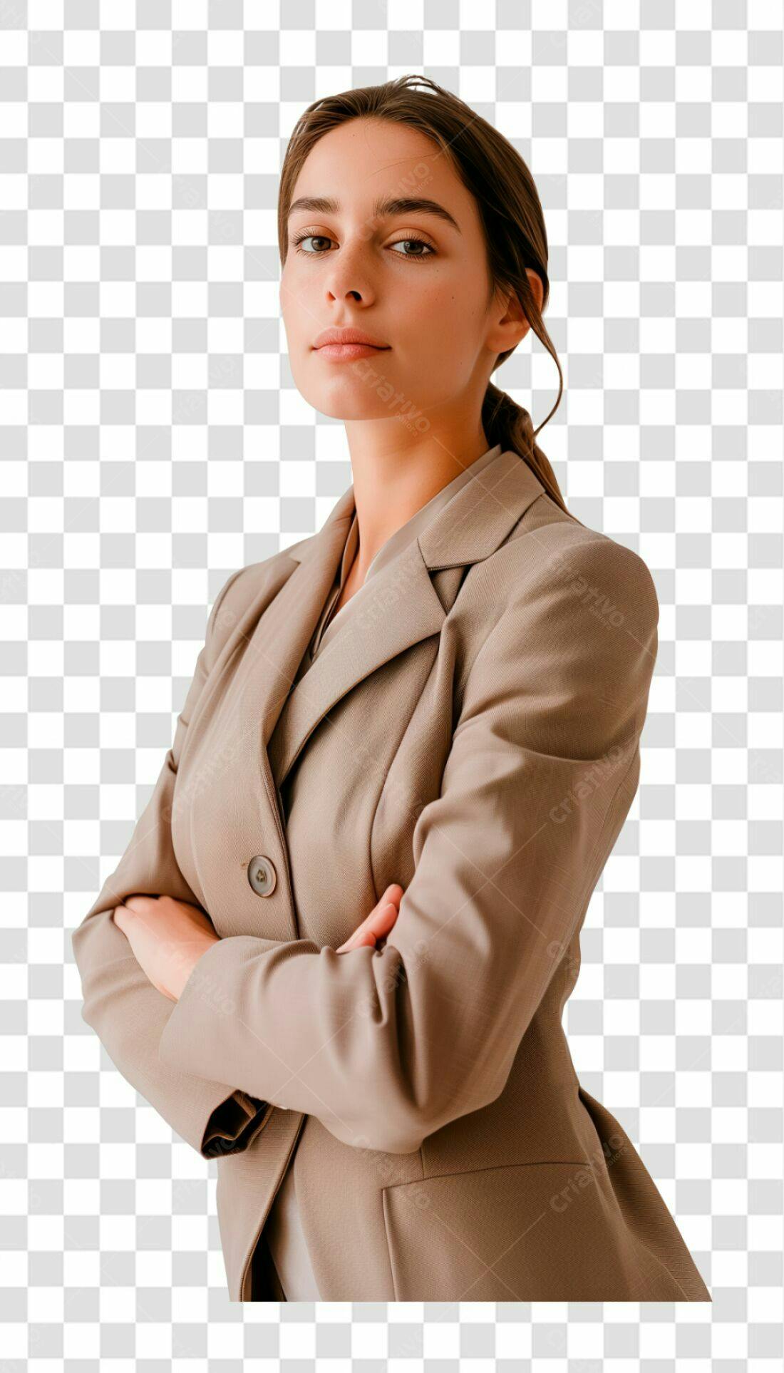 Imagem PNG mulher executiva blazer bege fundo transparente