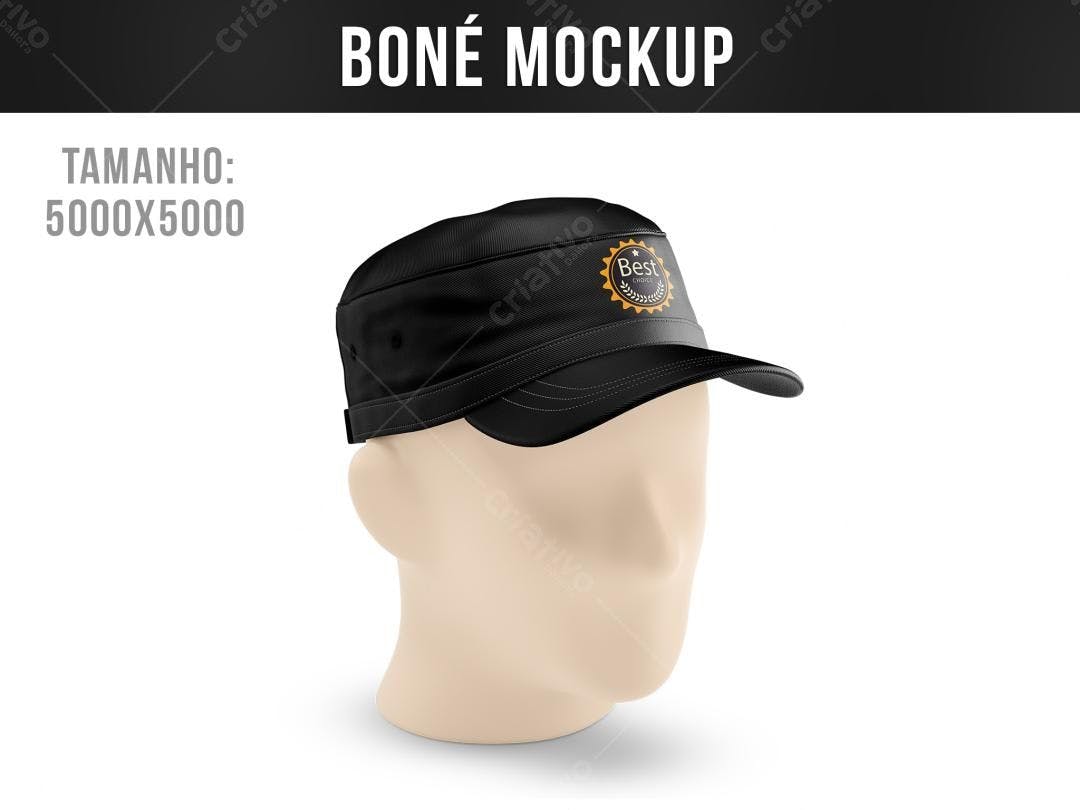 Mockup Boné Preto Militar Realista para Design de Logotipo